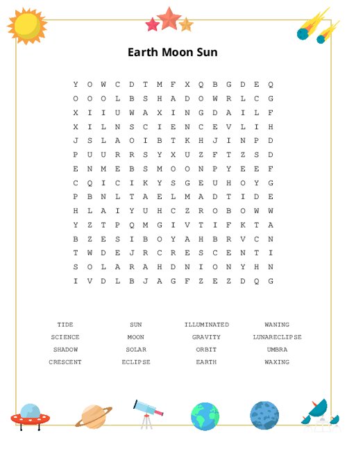 Earth Moon Sun Word Search Puzzle