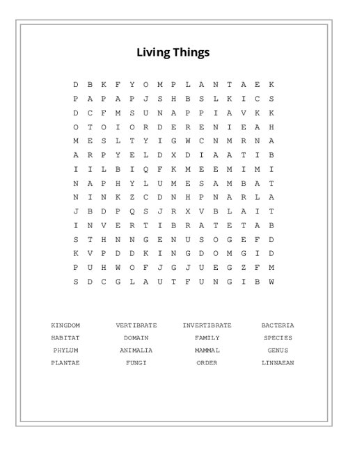 Living Things Word Search Puzzle