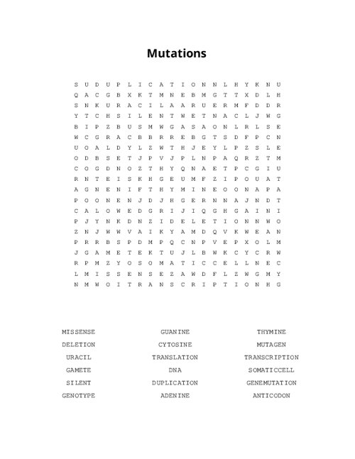 Mutations Word Search Puzzle