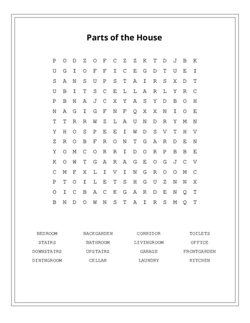 Parts of the House Word Search Puzzle