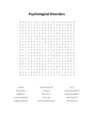 Psychological Disorders Word Search Puzzle