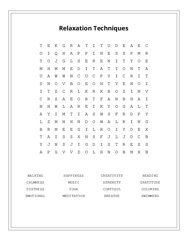 Relaxation Techniques Word Scramble Puzzle