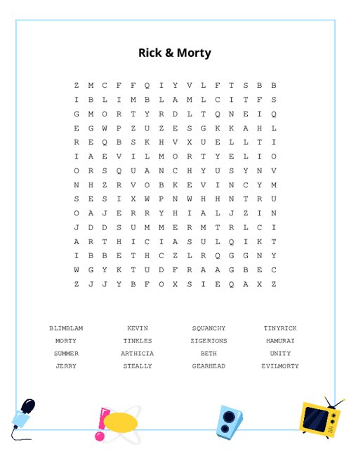Rick & Morty Word Search Puzzle