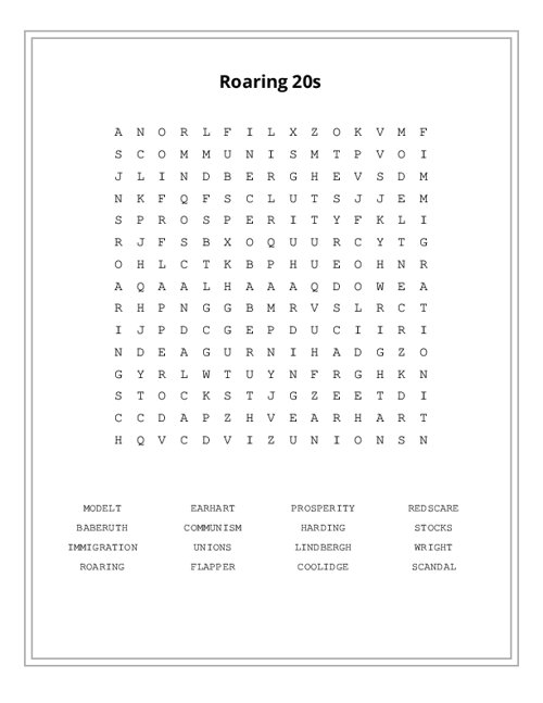 Roaring 20s Word Search Puzzle
