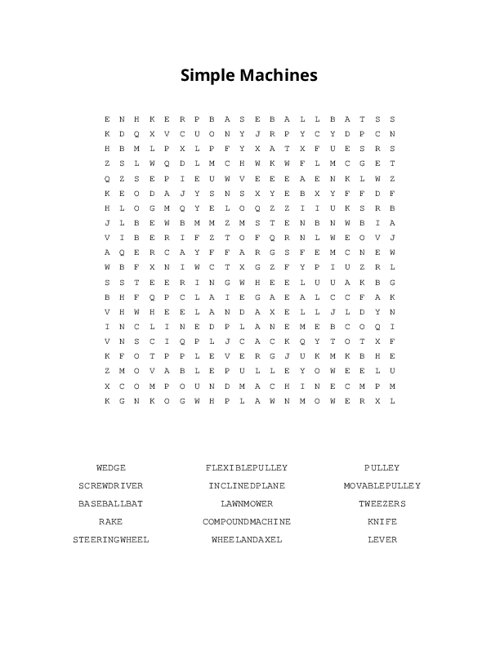 Simple Machines Word Search Puzzle