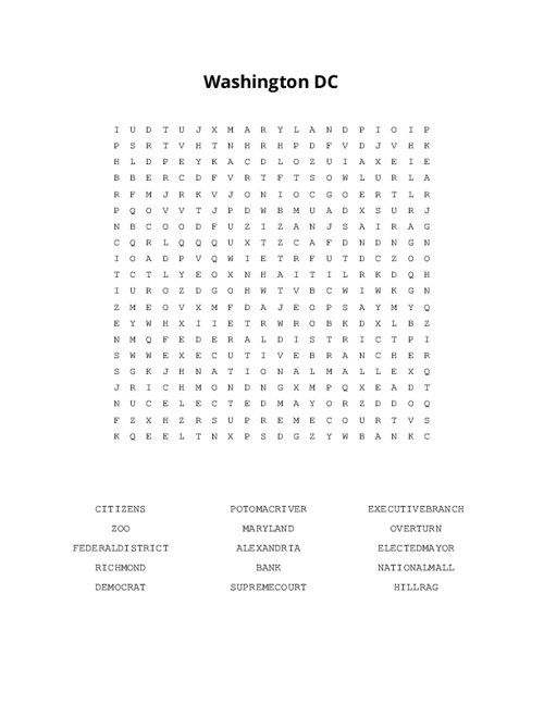 Washington DC Word Search Puzzle