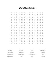 Work Place Safety Word Search Puzzle