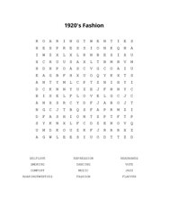 1920s Fashion Word Search Puzzle