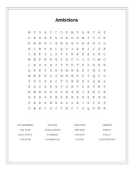 Ambitions Word Search Puzzle