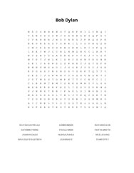 Bob Dylan Word Search Puzzle