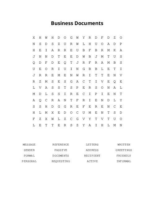 Business Documents Word Search Puzzle
