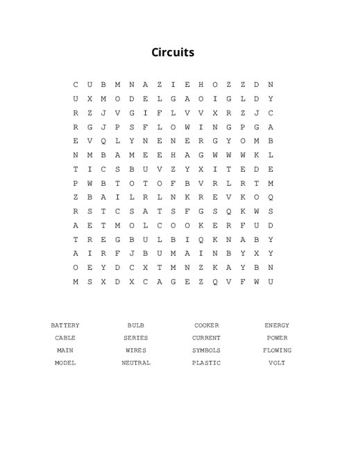 Circuits Word Search Puzzle