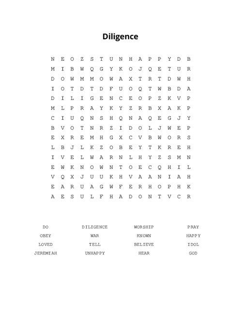 Diligence Word Search Puzzle