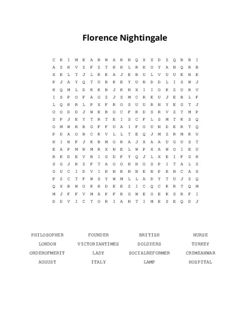 Florence Nightingale Word Search Puzzle