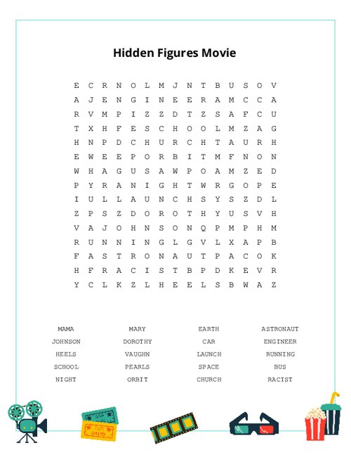 Hidden Figures Movie Word Search Puzzle