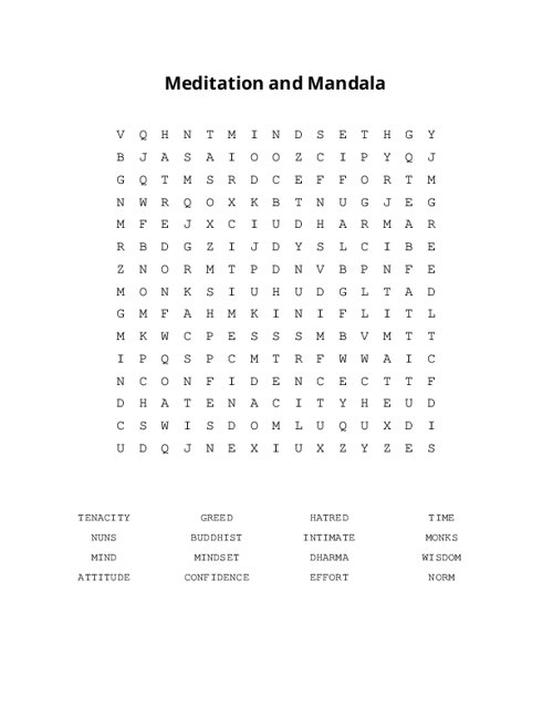 Meditation and Mandala Word Search Puzzle