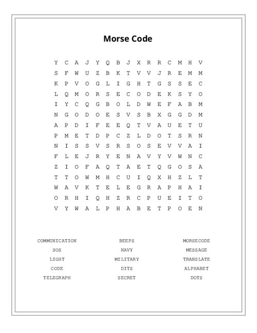 Morse Code Word Search Puzzle