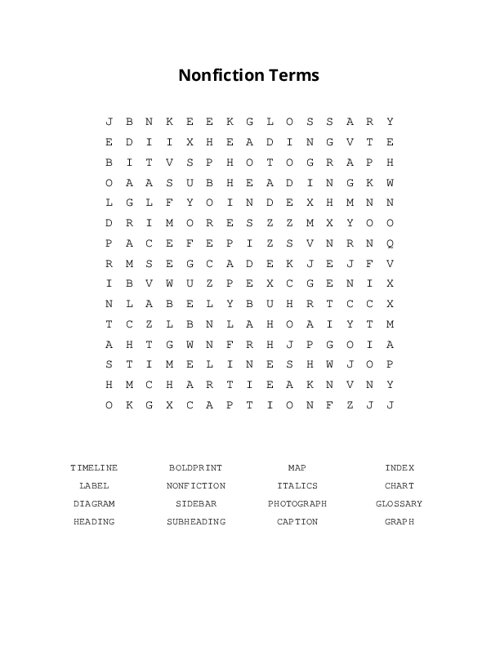 Nonfiction Terms Word Search Puzzle