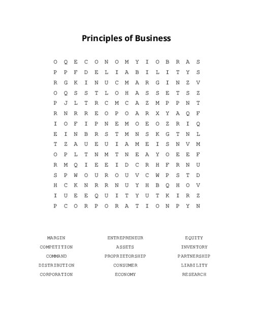 Principles of Business Word Search Puzzle