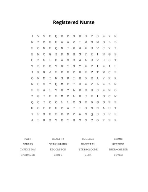 Registered Nurse Word Search Puzzle