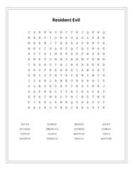 Resident Evil Word Search Puzzle