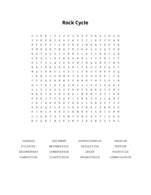 Rock Cycle Word Search