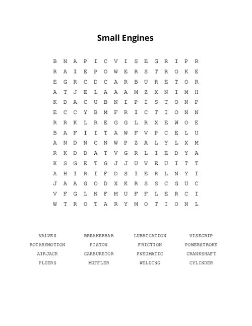 Small Engines Word Search Puzzle