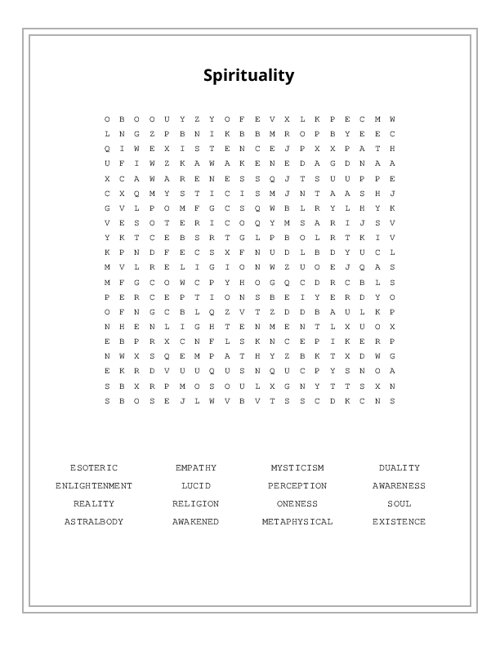 Spirituality Word Search Puzzle