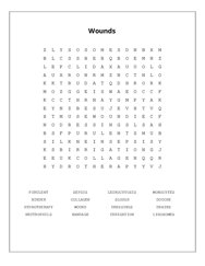 Wounds Word Search Puzzle