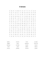 5 Senses Word Search Puzzle