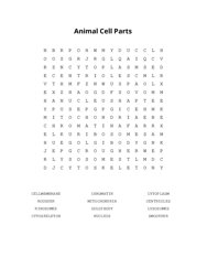 Animal Cell Parts Word Search Puzzle