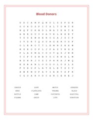 Blood Donors Word Search Puzzle