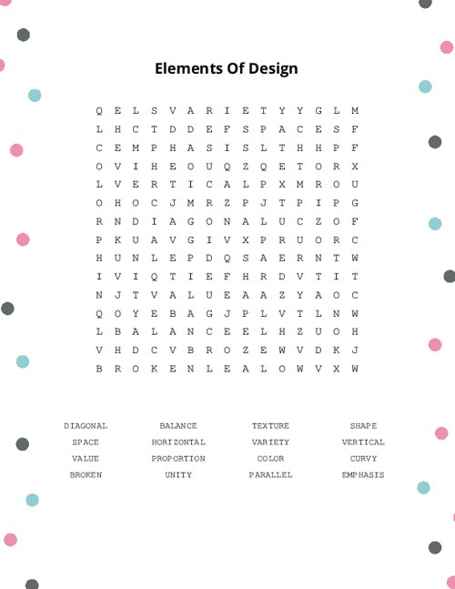 Elements Of Design Word Search Puzzle