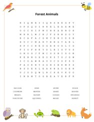 Forest Animals Word Scramble Puzzle