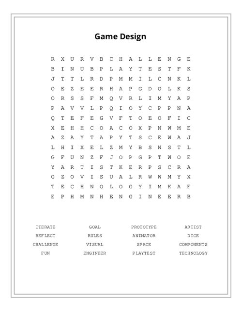 Game Design Word Search Puzzle