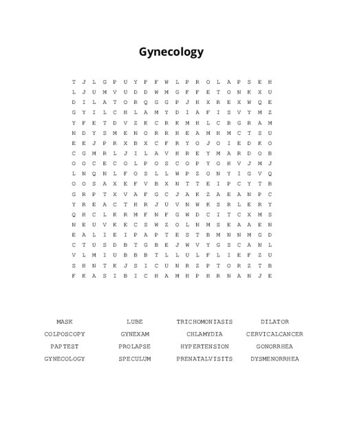Gynecology Word Search Puzzle