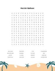Hot Air Balloon Word Search Puzzle