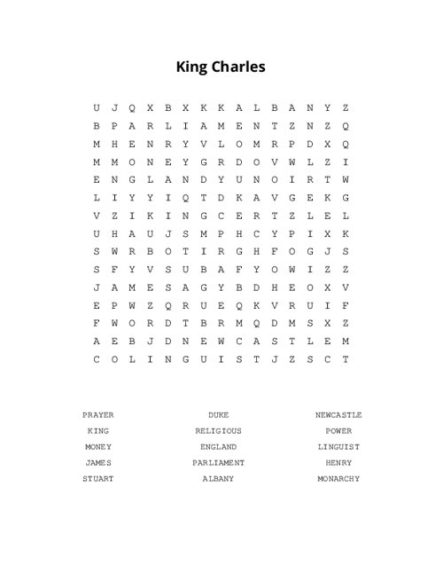 King Charles Word Search Puzzle