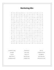 Marketing Mix Word Search Puzzle