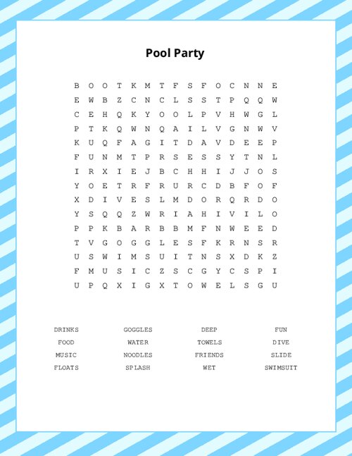 Pool Party Word Search Puzzle