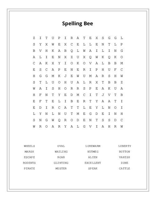 Spelling Bee Word Search Puzzle