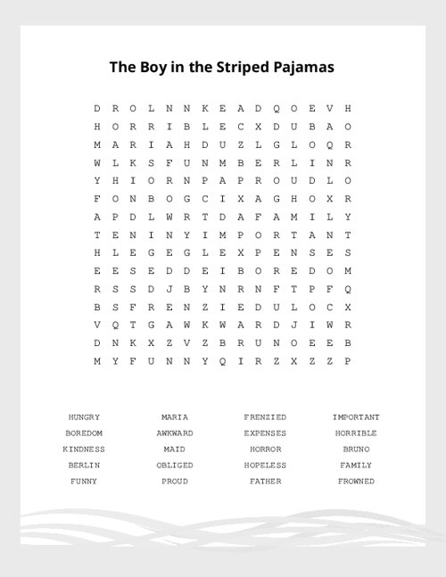 The Boy in the Striped Pajamas Word Search Puzzle