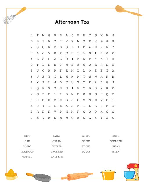 Afternoon Tea Word Search Puzzle