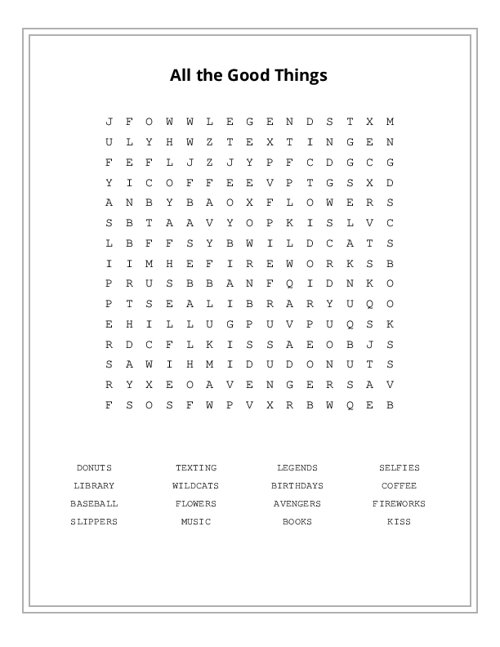 All the Good Things Word Search Puzzle