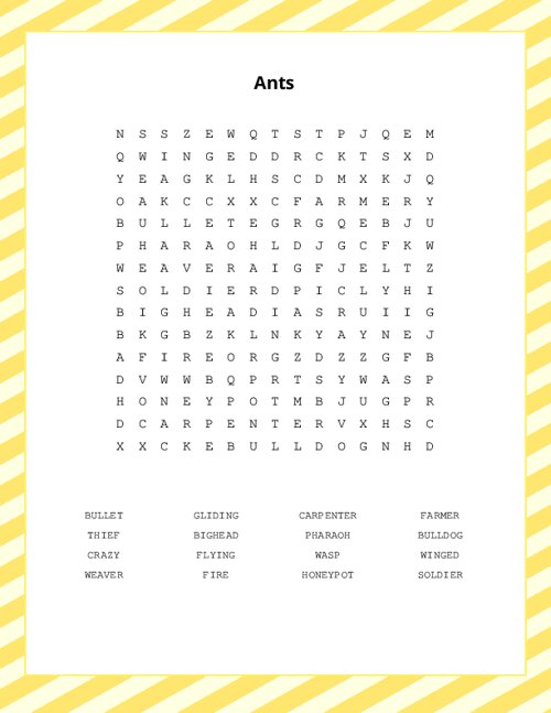 Ants Word Search Puzzle