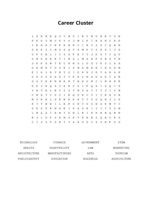 Career Cluster Word Search Puzzle