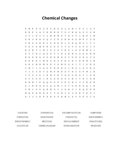 Chemical Changes Word Search Puzzle