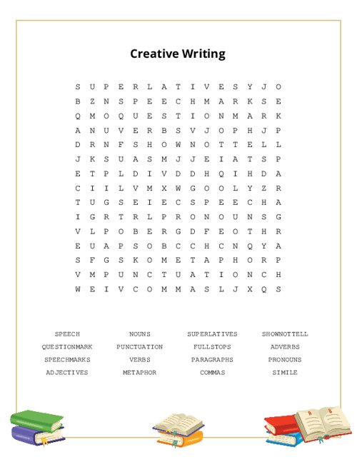 Creative Writing Word Search Puzzle