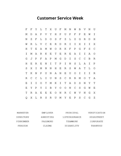 Customer Service Week Word Search Puzzle