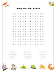 Deadly Australian Animals Word Search Puzzle